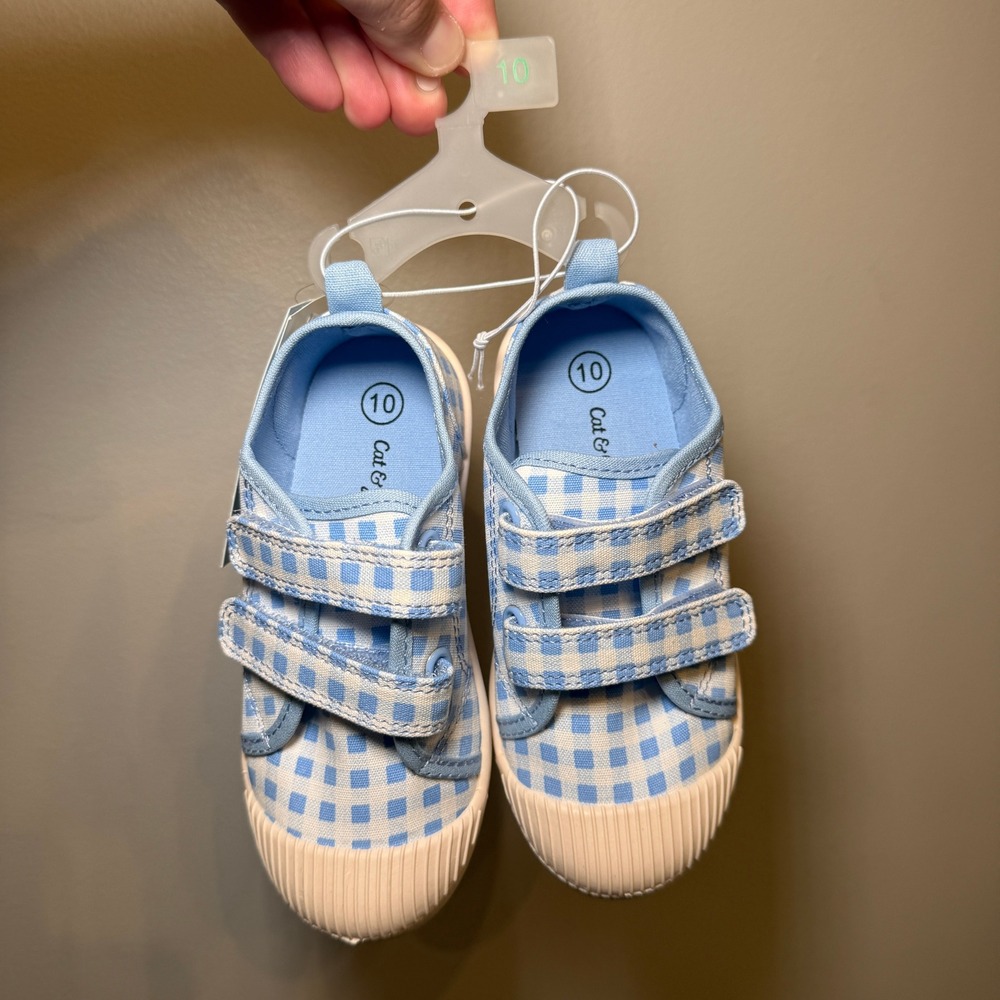 Cat & Jack Blue Gingham Canvas Sneakers Toddler Kids Size 10 Hook and Loop Shoes